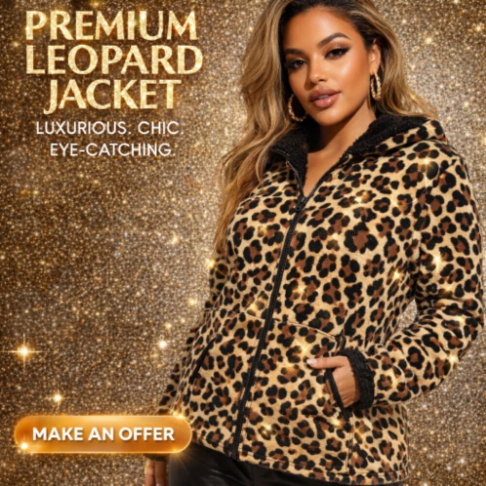 Faded Glory Women's Size XL Leopard Print Full Zip Fleece Jacket Coat with Hood